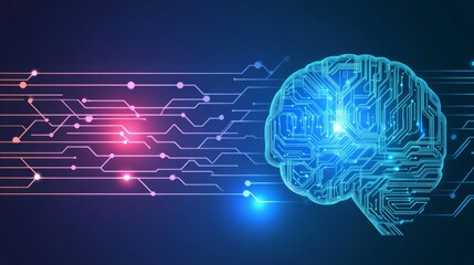 Poster - Futuristic Digital Brain with Circuit Patterns Representing Artificial Intelligence and Technology Integration in Modern Computing Environments