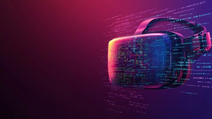 Poster - Futuristic Virtual Reality Headset with Colorful Data Visualization and Digital Elements Representing Technology Innovation and Immersive Experiences