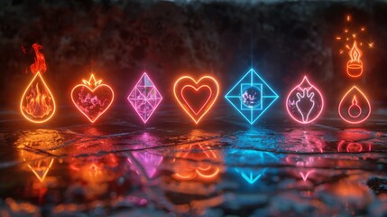 Poster - Develop a collection of neon mental wellness symbols, featuring shining