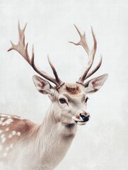Aufkleber - Elegant deer with branching antlers in soft focus surrounded by ample copy space for mock up design. Generative AI