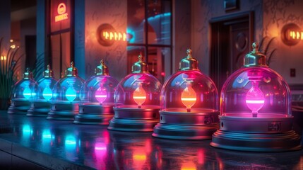 Poster - Arrange a neon showcase of customer service symbols, featuring shining