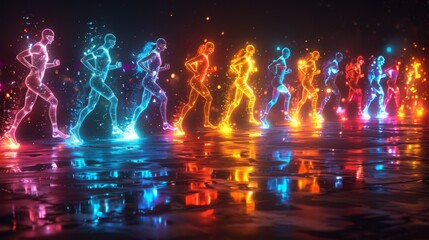 Poster - Design a series of neon athlete symbols, including illuminated runners