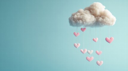 Poster - Whimsical hand drawn Valentines Day cloud with hearts falling, perfect for unique romantic designs and seasonal greetings. Generative AI