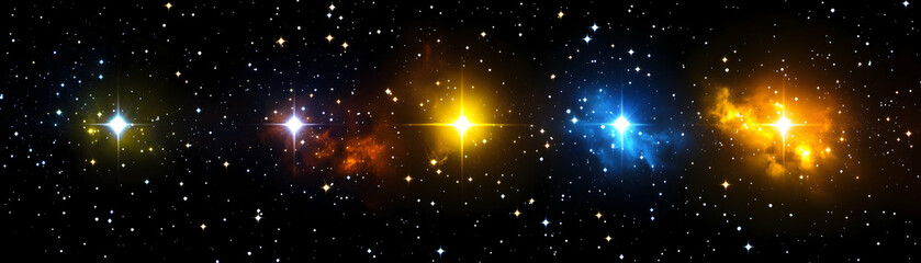 Wall Mural - Cosmic Panorama, Vibrant Nebulae & Stars Shine Brightly in the Dark Expanse of Space, Illuminating the Universe with Celestial Brilliance.
