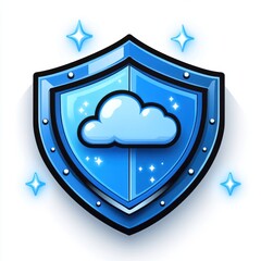 Poster - Blue shield protecting a cloud, symbolizing secure cloud storage.