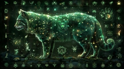 Poster - create a neon collection of animal symbols, featuring glowing paw
