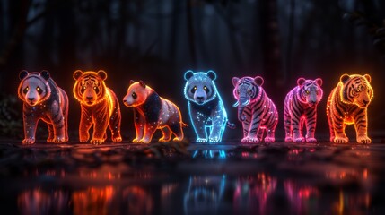 Poster - create a series of neon endangered species symbols, including shimmering