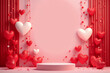 © Nyetock - Happy Valentines Day greeting card. Podium presentation background with decoration red heart shapes and copy space.