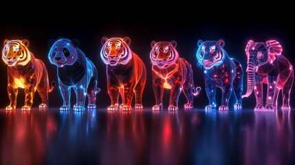 Poster - create a series of neon endangered species symbols, including shimmering