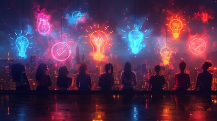 Poster - Produce a neon set of collaboration symbols, featuring illuminated brainstorming