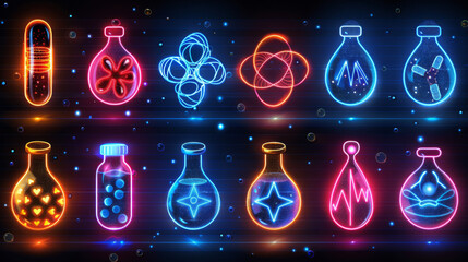 Poster - Design a collection of neon medical ethics symbols, including shining