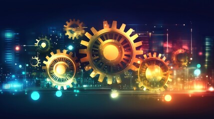 Poster - Abstract Glowing High-Tech Design with Gears and Light Effects