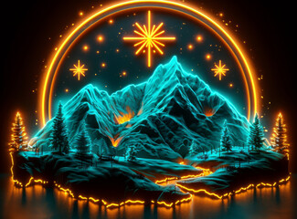Poster - produce a neon set of outdoor recreation symbols, featuring shimmering