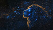 © Thiago - A celestial lion constellation guards the night sky, connect blue dot into a form of lion. Starlit. Illustration