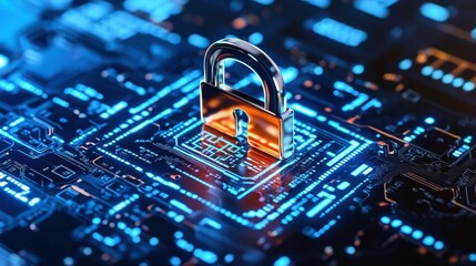 Poster - Futuristic High-Tech Lock on Circuit Board Background