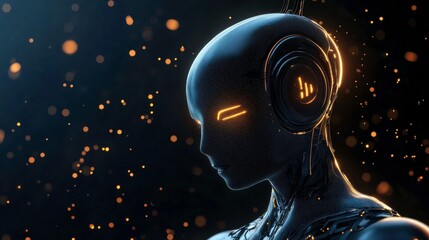 Poster - Futuristic Robot with Bright Light on Isolated Background