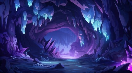 Wall Mural - Glowing Crystal Cave Enchanting Underground Fantasy Realm