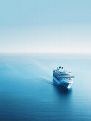Aufkleber - Luxury cruise ship gliding smoothly on serene ocean waters with vast blue sky overhead. Generative AI