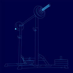 Poster - Blue drawing of a weightlifting machine with a barbell on it. The machine is designed to help people build muscle and strength