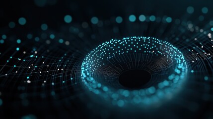 Fototapete - Abstract representation of a swirling vortex made of luminous dots and lines, showcasing depth and technology in a digital world, perfect for backgrounds and visuals.