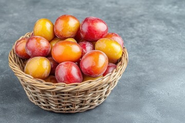 Wall Mural - A basket of ripe tasty Taiwanese Indian jujubes on a gray table