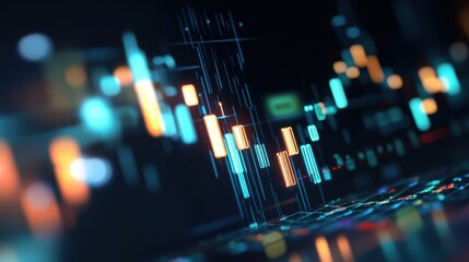 Poster - Abstract Digital Financial Chart with Colorful Candlestick Graphs Representing Data Trends and Market Movements in a Technology-Driven Environment