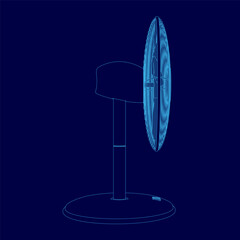 Fototapete - Blue fan is shown in a blue background. The fan is turned off and is not in use