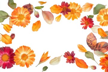 Wall Mural - Calendula Isolated blooms and foliage on white