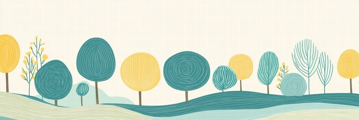 Aufkleber - Naive art style landscape with trees and copy space for creative text design in a serene setting. Generative AI