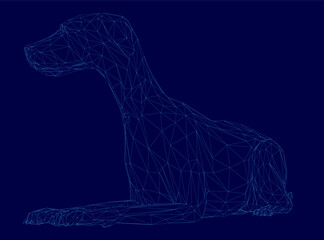 Poster - Dog is laying on a blue background. The dog is laying on its side and has its head down