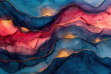 Poster - an abstract composition with smooth waves of color creating the illusion of flowing liquid. 