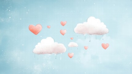 Aufkleber - Whimsical hand drawn hearts and clouds design for Valentines Day greeting card ideas. Generative AI