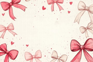 Leinwandbilder - Whimsical hand drawn Valentines Day design featuring bows and hearts with space for personalized text. Generative AI