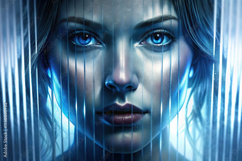 Model hidden behind mirror pattern. Beautiful girl. Colored Glitched ...