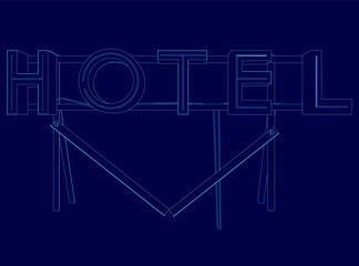 Poster - Blue sign with the word hotel written in blue letters. The sign is abstract and has a modern design
