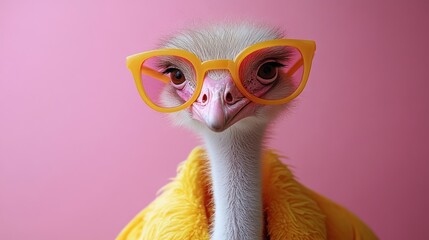 Creative animal concept. Emu bird, bright and vibrant fashionable clothes