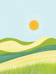 Aufkleber - bright sun over rolling hills with soft colors providing a tranquil setting for creative text placem