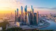 © AizayStock - Innovative Skyscrapers in Golden Hour Cityscape