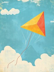 Aufkleber - Colorful kite soaring in the blue sky with fluffy clouds and ample copy space for creative designs. Generative AI