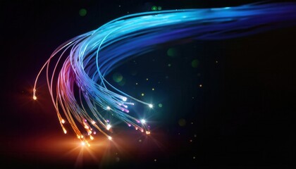 Poster - Vibrant Fiber Optic Light Trails on Dark Background