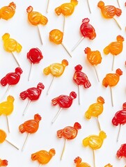 Leinwandbilder - Colorful rooster shaped lollipops display with ample copy space for creative designs and fun text placement. Generative AI