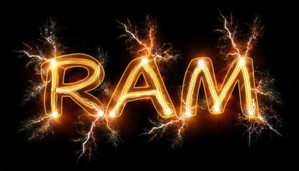 Poster - Illuminated RAM Text Design with Lightning Effects