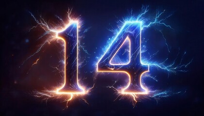 Poster - Electric Number 14 with Lightning Effects Background