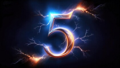 Poster - Glow and Lightning Effect Design Featuring the Number 5