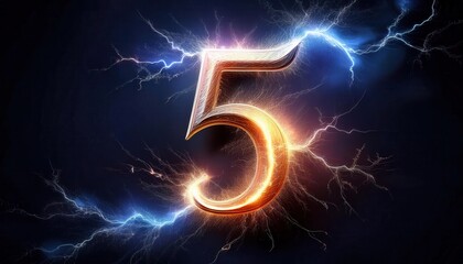 Poster - Lightning-Embellished Golden Number Five Design