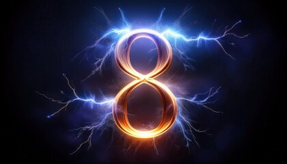 Poster - Electric Blue Lightning Surrounding the Number Eight