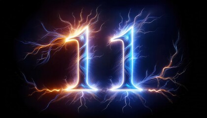 Poster - Electric Blue and Orange Illuminated Number 11 Design