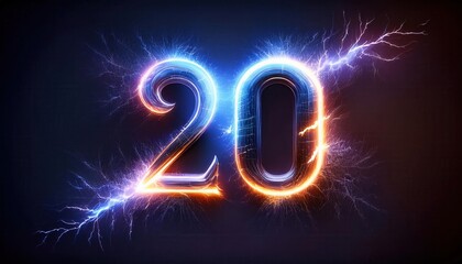 Poster - Electrifying Glow of the Number 20 in Neon Style
