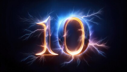 Poster - Shimmering Electric Number Ten in a Dark Background