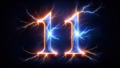 Poster - Electric Blue Lightning Design Featuring the Number Eleven